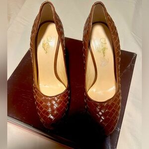 Brown woven - Italian made -  Cole Hahn heeled shoes.